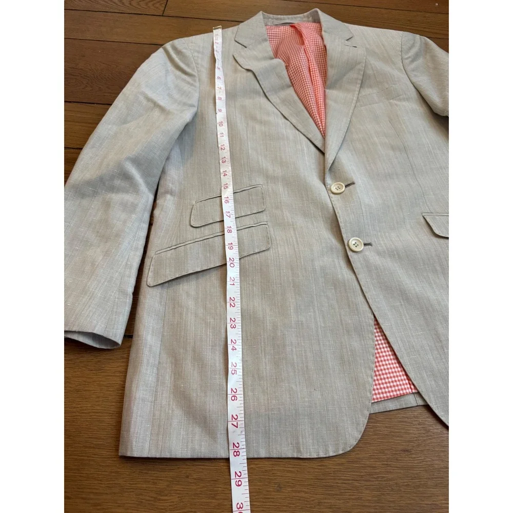Custom Made Beige Linen Wool Sport Coat Blazer Suit Jacket 42 Short Tailored